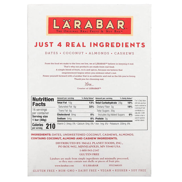 LARABAR Fruit & Nut Food Bars - Coconut Cream - 1.7 Oz - 16 Ct