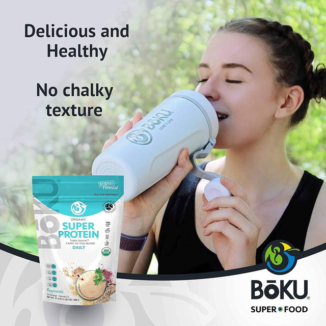 Bōku Organic Super Protein - Vegan Protein Powder 21.2 Oz - Plant Protein Drink with All Essential Amino Acids - Gluten-Free, USDA Certified Organic Protein Mix with Digestive Enzymes - 20 Servings