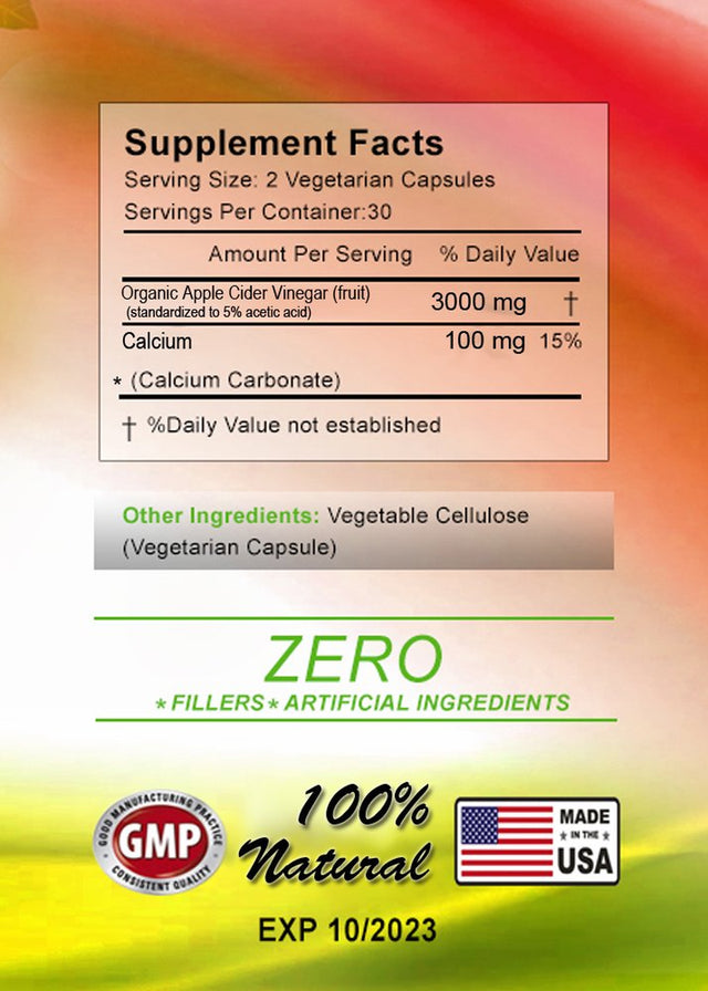 Natures Living Apple Cider Vinegar 3000Mg 60 Veggie Caps Dietary Supplements Lower Blood Sugar