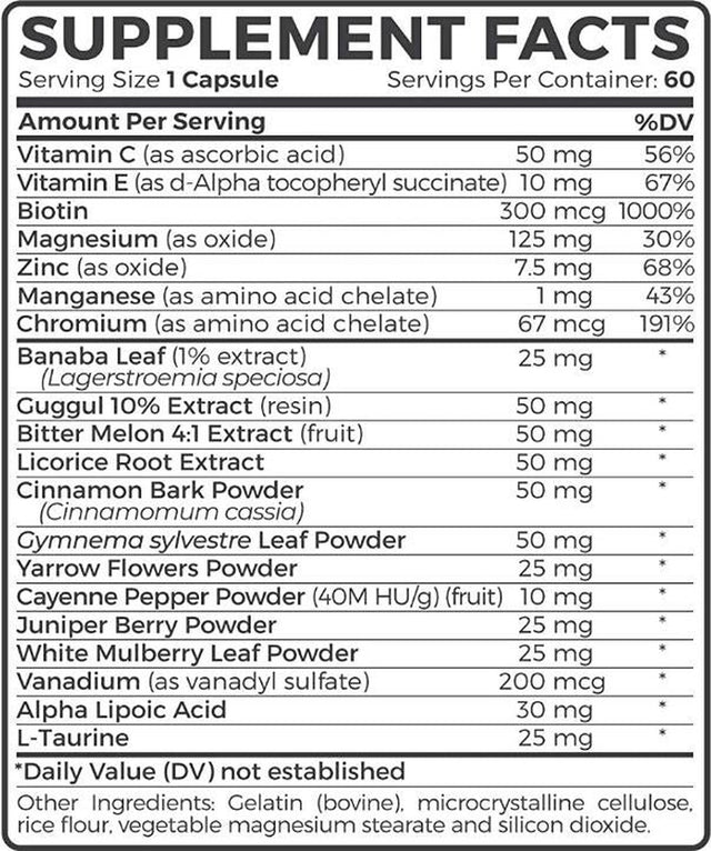 Healths Harmony Blood Sugar Support Supplement - Helps with Blood Glucose and Weight Loss - Natural Herb Health Level Formula - 100% Money Back Guarantee - 60 Capsule Pills