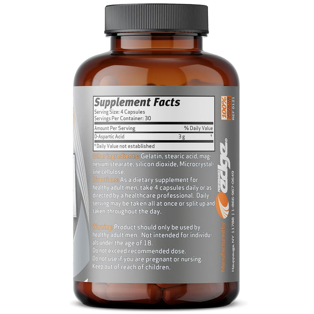 Performance Edge DAA D-Aspartic Acid 3G Daily Dose 30 Day Supply, 120 Capsules