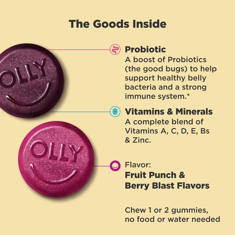 OLLY Kids Multivitamin + Probiotic Gummy, Daily Digestive Supplement, Zinc, Berry, 100 Ct