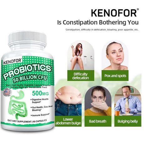 KENOFOR Probiotic 50 Billion for Women and Men with Lactobacillus Acidophilus for Digestive, Colon and Immune Support Daily Gas Relief Dairy-Free