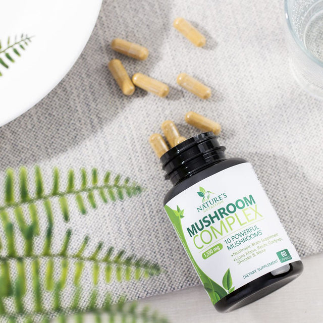 Mushroom Supplement - 10 Mushroom Complex Blend - Lions Mane, Reishi, Turkey Tail, Chaga, Cordyceps, Shiitake, Maitake - Nootropic Brain Supplement, Memory, Focus, Immune Health Support - 120 Count