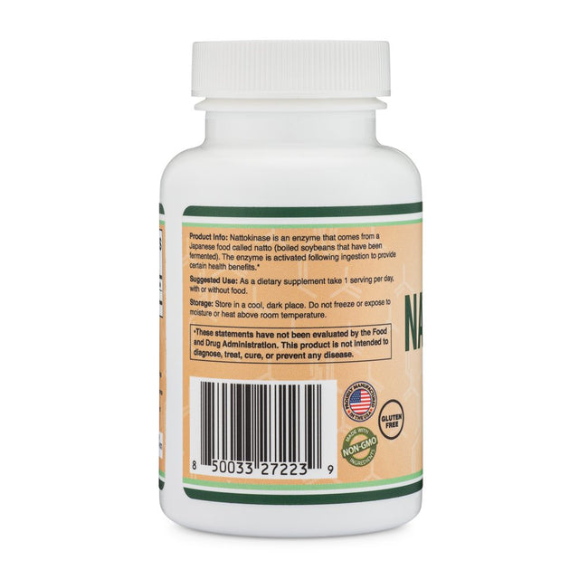 Nattokinase Supplement 4,000 FU Servings, 120 Capsules (Derived from Japanese Natto) for Cardiovascular and Blood Circulation Support by Double Wood Supplements