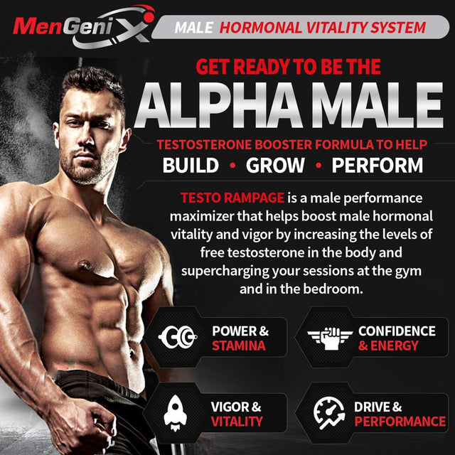 Mengenix Testo Rampage - Maximum Strength Testosterone Booster - Aids in Strength, Stamina, Energy, and Performance
