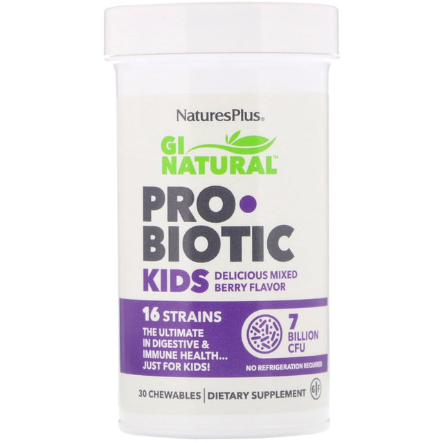 Nature'S plus GI Natural Probiotic Kids, Delicious Mixed Berry Flavor, 7 Billion CFU, 30 Chewables
