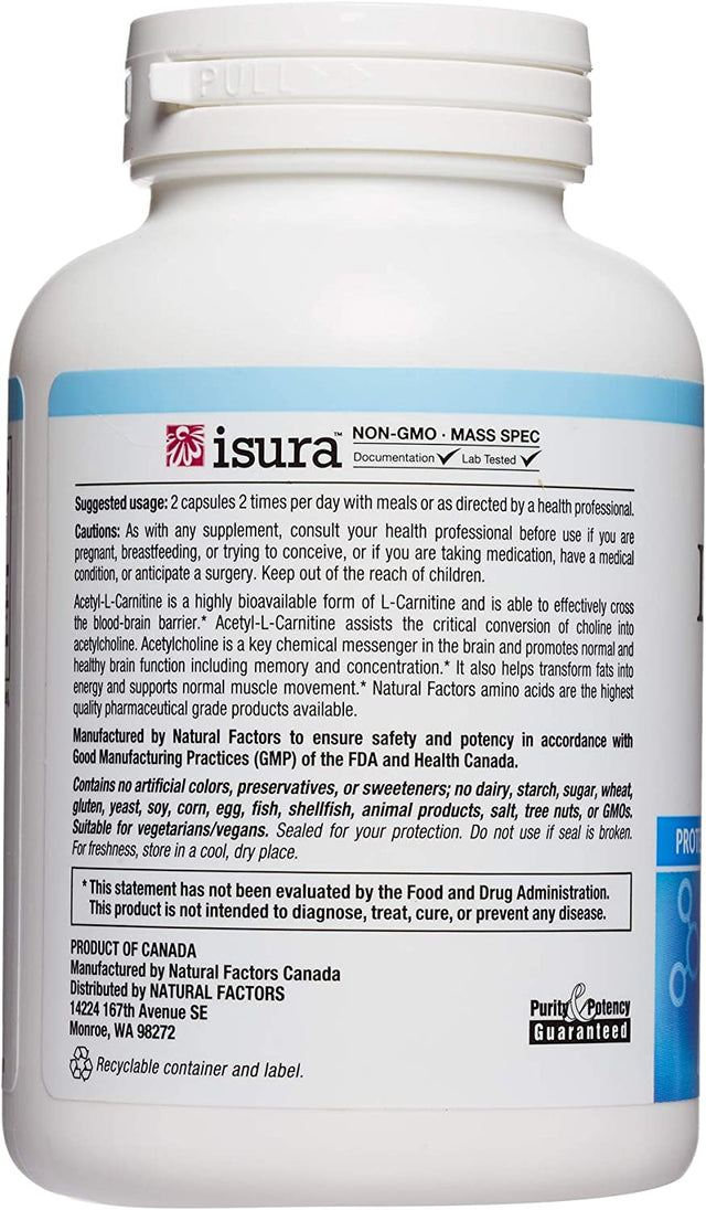 Natural Factors, Acetyl L-Carnitine 500 Mg, Promotes a Healthy Memory, Concentration and Brain Function, 120 Capsules (60 Servings)