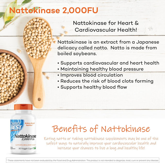 Nattokinase - 2, 000 FU of Enzyme, Supports Heart Health & Circulatory & Normal Blood Flow, Non-Gmo, Gluten Free, Vegan, 90 VC (DRB-00125)
