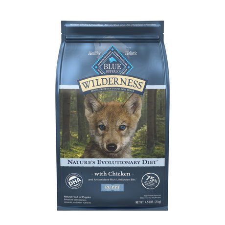 Blue Buffalo Wilderness High Protein Natural Puppy Dry Dog Food plus Wholesome Grains, Chicken 4.5 Lb Bag