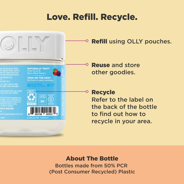 OLLY Kids Multivitamin + Probiotic Gummy, Daily Digestive Supplement, Zinc, Berry, 70 Ct