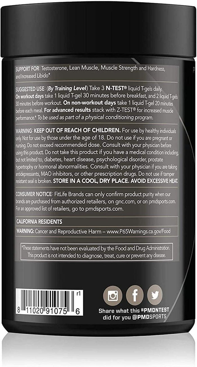 PMD Sports N-Test 600 Advanced Nitric Oxide Booster for Men - with Clinically Studied Testofen - Lean Muscle and Strength Gains with Estrogen Suppression (90 Veggie -Caps)