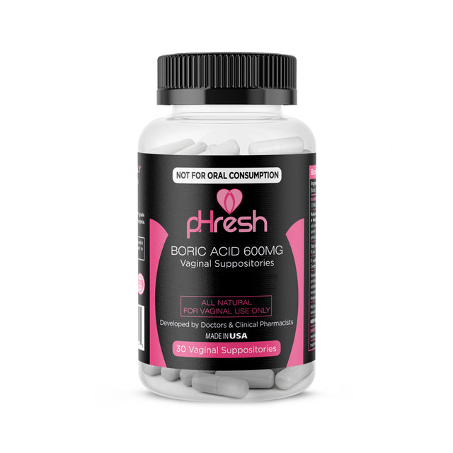 Phresh Boric Acid Suppositories (600 Mg, 30 Count) with 15 Suppository Applicators - Made in USA