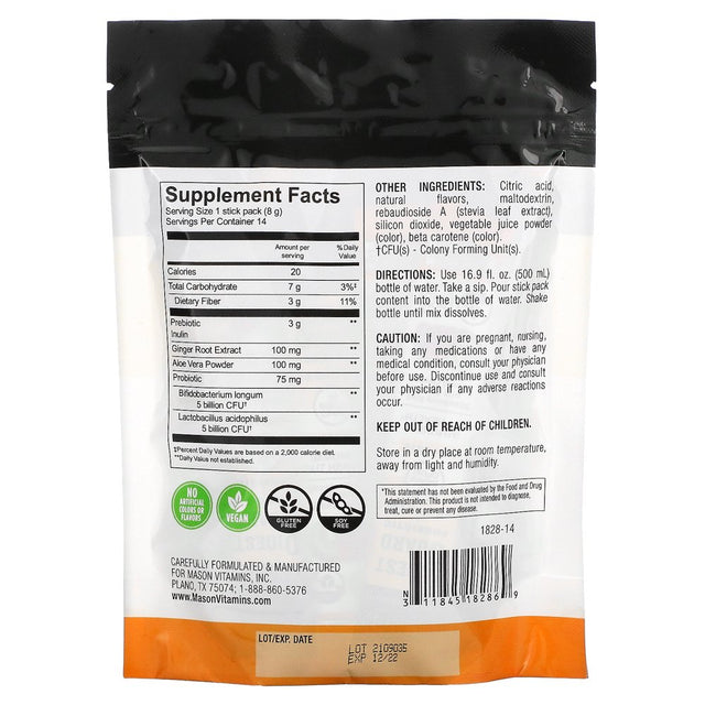 Mason Natural Digest Guard Prebiotic + Probiotic - 14 Quick Dissolve Stick Packs