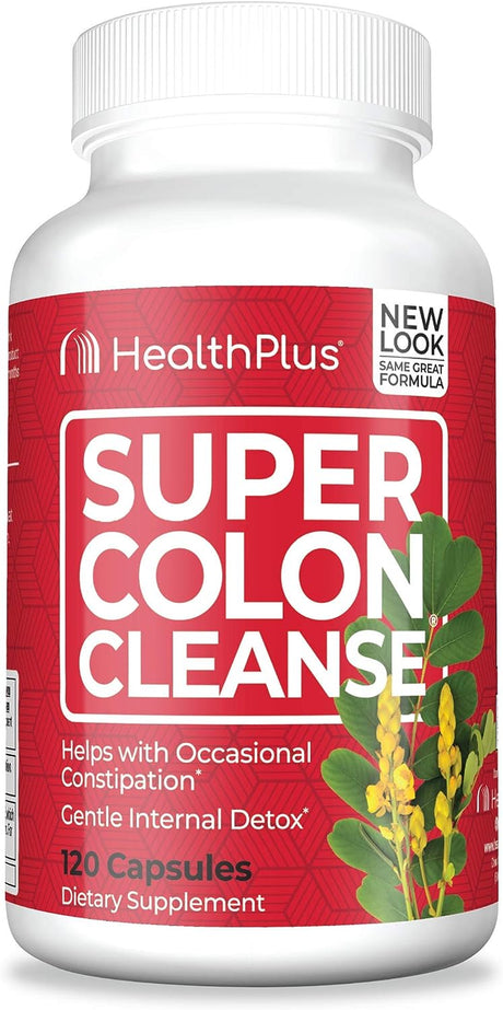 Health plus Super Colon Cleanse Digestive Support | Constipation Relief to Reduce Bloating with Probiotics, Senna Leaf, & Psyllium Husk | 3 Cleanses, 120 Capsules