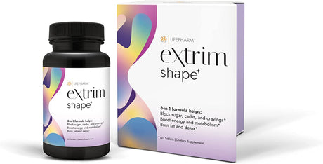 Lifepharm Extrim Shape - Weight Loss Supplement for Women and Men - Effective Weight Management, Boost Metabolism & Energy Levels While Blocking Sugars & Carbs & Burning Excess Fat - 60 Tablets
