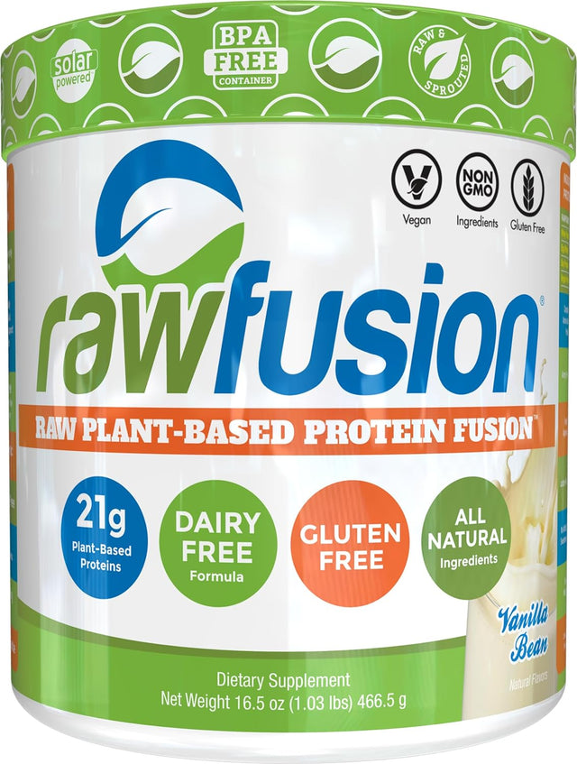 Rawfusion- Vegan Protein Powder, Vanilla Bean - 21G of Plant Based Protein, Low Net Carbs, Non Dairy, Gluten/Lactose Free, Soy Free, Kosher, Non-Gmo, 1Lb Pound