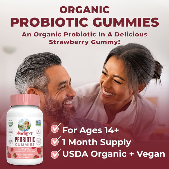 Maryruth'S | USDA Organic Adult Probiotic Gummies for Men & Women | 5 Billion CFU | Digestive & Gut Health Supplement | Strawberry | Vegan, Non-Gmo | 60 Count
