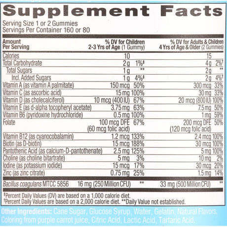 Lil' Ollys Kids' Multi + Probiotic Yum Berry Punch Vitamin Gummies (160 Count)