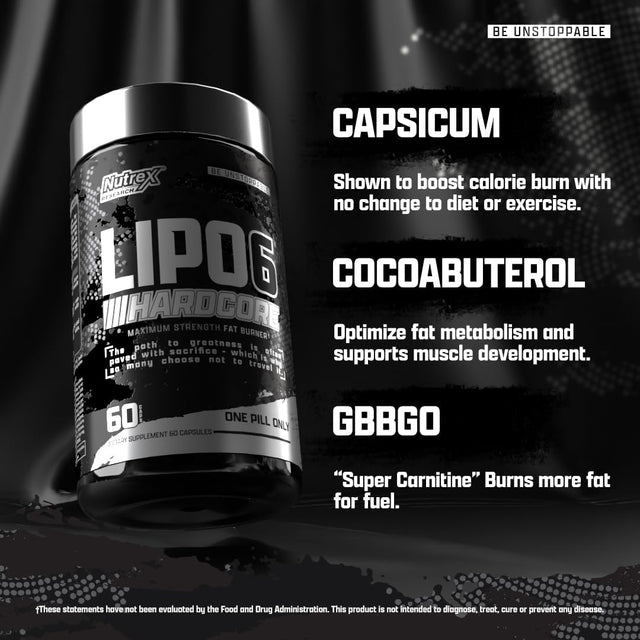 Lipo-6 Hardcore Weight Loss Supplement, Appetite Suppressant, Diet Pills, Fat Burner Capsules – 60 Count (1)
