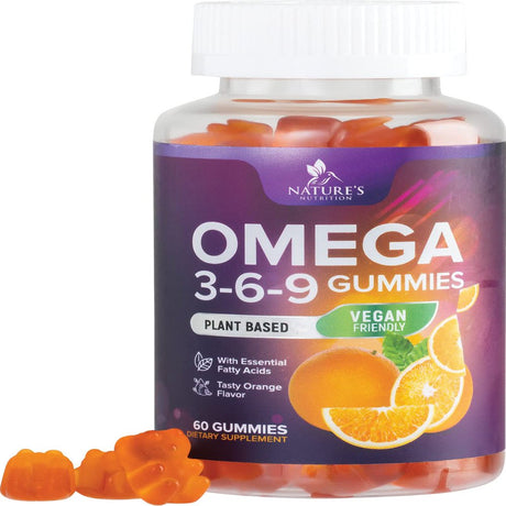 Omega 3 6 9 Vegan Gummies - Triple Strength Omega 3 Supplement Essential Oil Gummy - Omega 369 Heart Support and Brain Support for Women, Men & Pregnant Women, Non-Gmo, Orange Flavor - 120 Gummies
