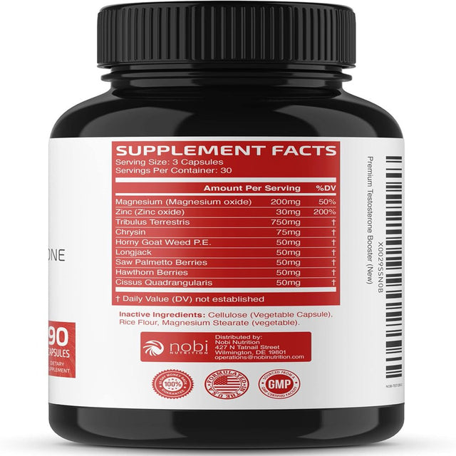 Nobi Nutrition Extra Strength Testosterone Booster for Men -Premium Test Booster Supplement for Energy, Performance, Stamina & Recovery - Male Enhancement Pills 90 Ct