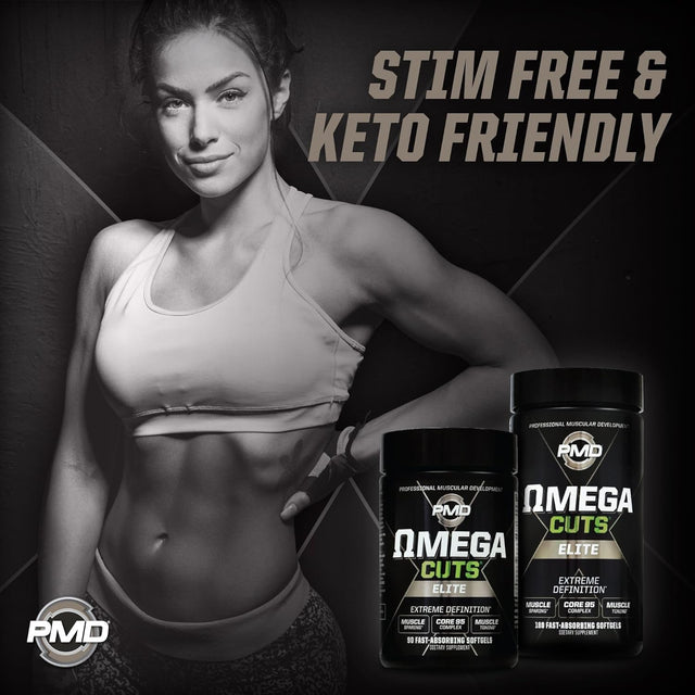 PMD Sports Omega Cuts Elite Fat Loss-Muscle Defining Formula - Omega Fatty Acids, Mct'S and CLA for Muscle Definition and Maintenance - Keto Friendly for Women and Men - Stimulant Free (90 Softgels)