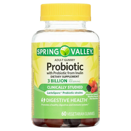 Spring Valley Inulin Probiotic Supplement Vegetarian Gummies, Assorted Fruit, 60 Count