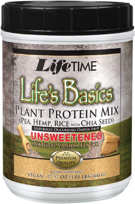 LIFETIME Lifes Basics Plant Based Protein Powder | Unsweetened Natural Vanilla, Vegan | No Gluten, Sweeteners, Flavors, or Preservatives | 1.1Lb