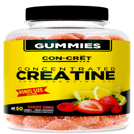 CON-CRET Concentrated Creatine Gummies, Berry Zing Flavor, Supports Muscle & Brain Health, 60 Ct
