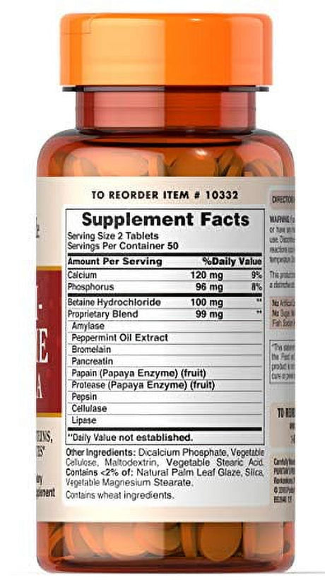 Puritan'S Pride Multi Enzyme Tablets, Digestive Aid for Proteins, Fats and Carbohydrates*, 100 Ct