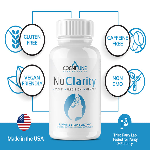 Nuclarity - Nootropic Brain Supplement for Focus & Mental Clarity with Ginkgo Biloba, Phosphatidylserine, Alpha GPC, Bacopa, Rhodiola, Huperzine A