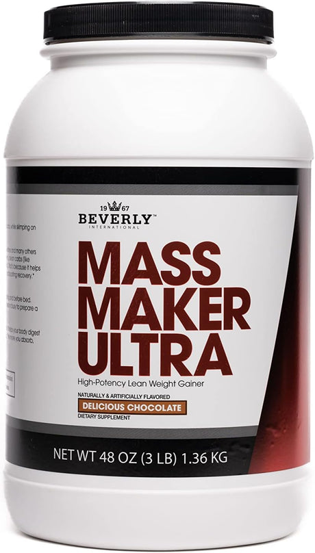 Beverly International Mass Maker Ultra Chocolate, 14 Servings, 3Lb. Build Lean Mass like a Pro!! Milk Protein Isolate, Whey Protein Isolate + Egg. MCT Oil. Clean Carbs, Great Taste!