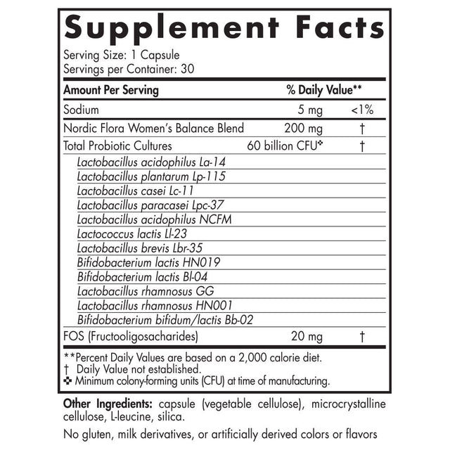 Nordic Naturals Nordic Flora Probiotic Women'S Balance, Capsules, Vegan, 30 Ct
