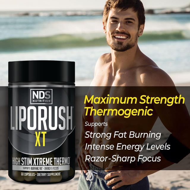 LIPORUSH NDS Nutrition XT - Super Concentrated Thermogenic with L-Carnitine & Teacrine for Shredding Fat - Supports Maximum Energy, Focus, Calorie Burning, Diuretic, Appetite Control (60 Capsules)