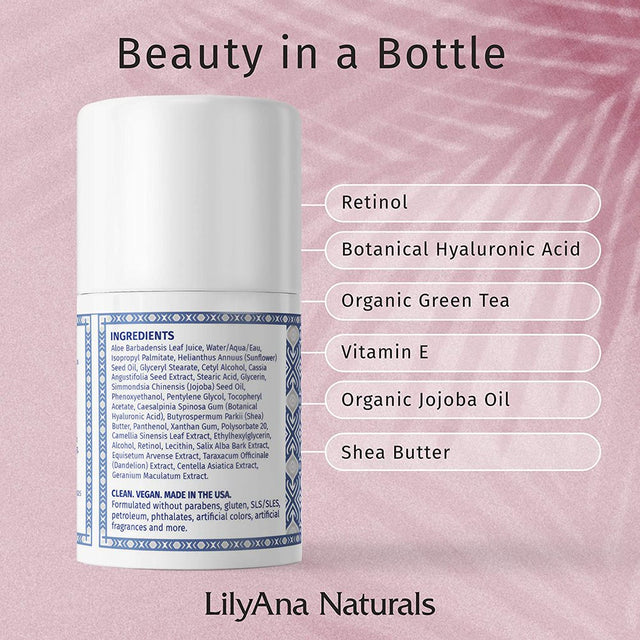 Lilyana Naturals Retinol Cream for Face - Retinol Cream, anti Aging Cream, Retinol Moisturizer for Face, Wrinkle Cream for Face, Retinol Complex - 1.7Oz