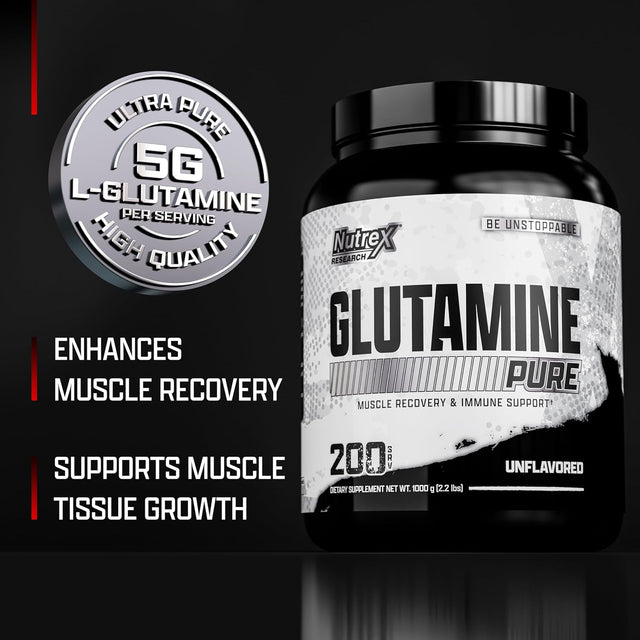 Nutrex Research L Glutamine Powder 200 Servings - Pure Unflavored L-Glutamine 1000 Grams
