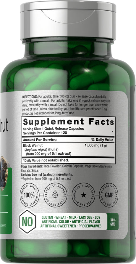 Black Walnut Hulls | 1000 Mg | 120 Capsules | by Horbaach