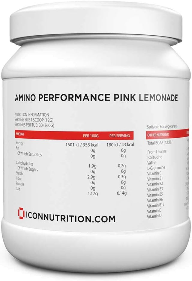 Amino Performance BCAA Powder and Glutamine Drink Gluten Free 30 Servings Fruit Punch Flavour by ICON Nutrition