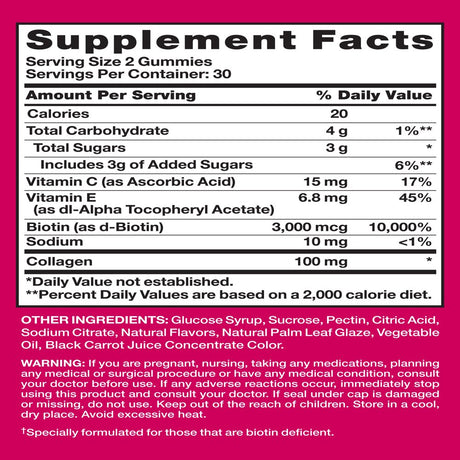 Pink Hair Skin Nails Gummies | 60 Count | plus Collagen | Vitamins for Women | Strawberry Flavor