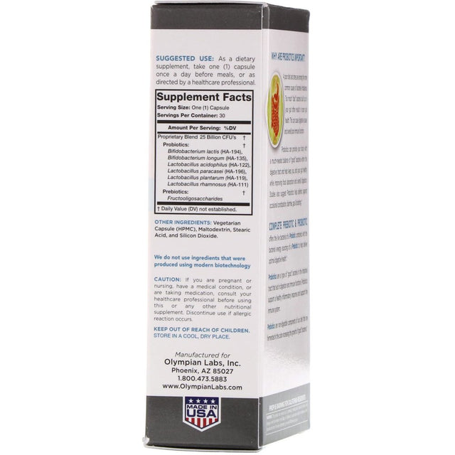 Olympian Labs Lean & Pure Prebiotic & Probiotic 25 Billion Cfu 30 Veg Caps