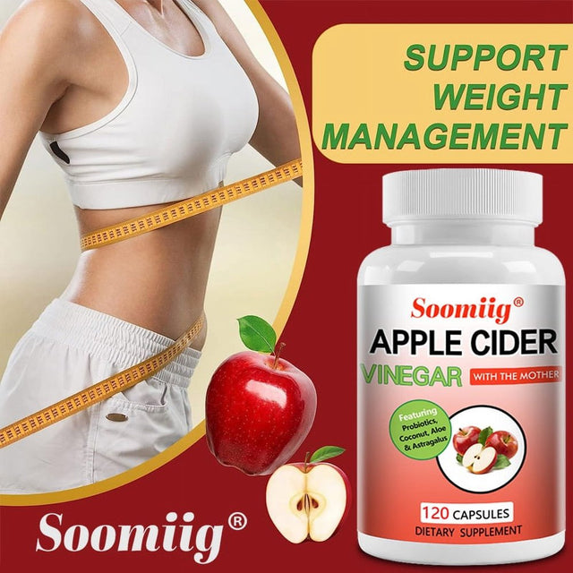 Soomiig Apple Cider Vinegar Capsules - 100% Organic Apple Cider Vinegar Pills - Natural Digestion, Immune Boosting Support and Cleansing Supplement with Probiotics