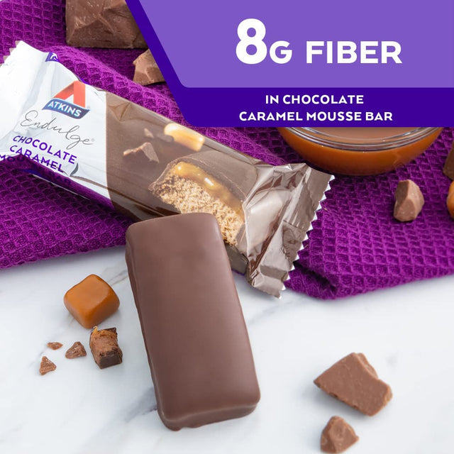 Atkins Endulge Chocolate Caramel Mousse Bar, Dessert Favorite, 1G Sugar, High in Fiber, 5 Count