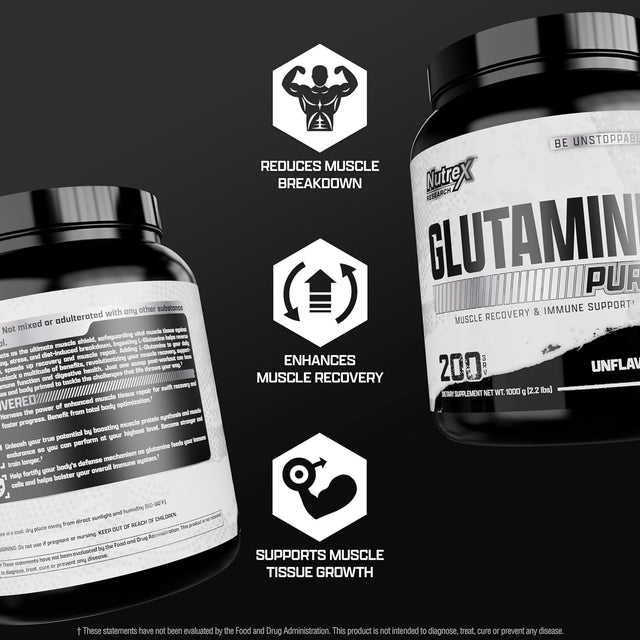 Nutrex Research L Glutamine Powder 200 Servings - Pure Unflavored L-Glutamine 1000 Grams
