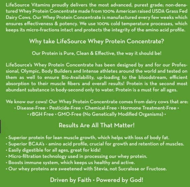 Lifesource Vitamins 3Lb Grass Fed Whey Protein Concentrate - Chocolate W/Stevia - 3 Lb Powder