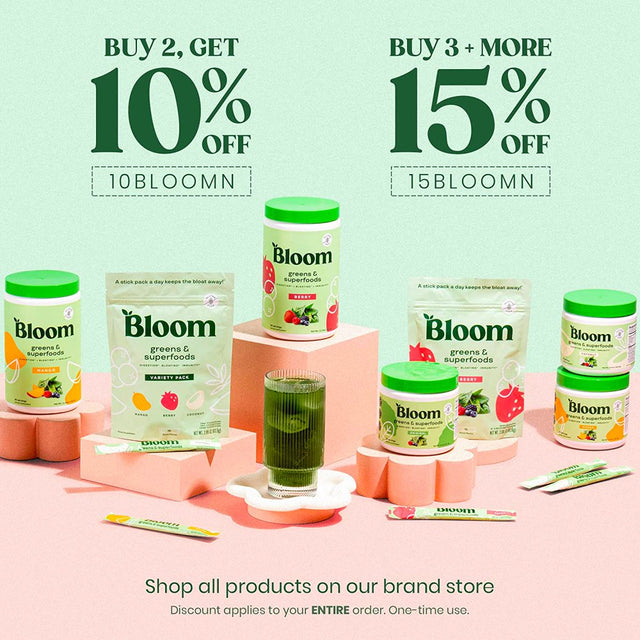 Bloom Nutrition Super Greens Powder Smoothie Mix, 15 Stick Packs - Probiotics for Digestive Health & Bloating Relief for Women, Digestive Enzymes with Organic Superfoods for Gut Health (Berry)