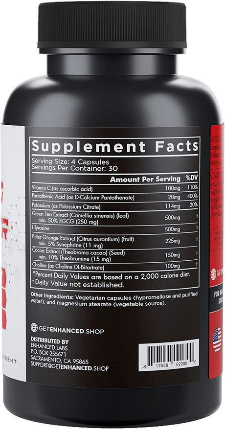Enhanced Labs Code Red - Pure Fat Burner Supplement for Weight Loss and Fat Reduction - No Added Caffeine and Additives - Formula to Quicken Metabolism and Appetite Suppression - 120 Capsules