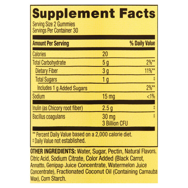 Spring Valley Inulin Probiotic Supplement Vegetarian Gummies, Assorted Fruit, 60 Count