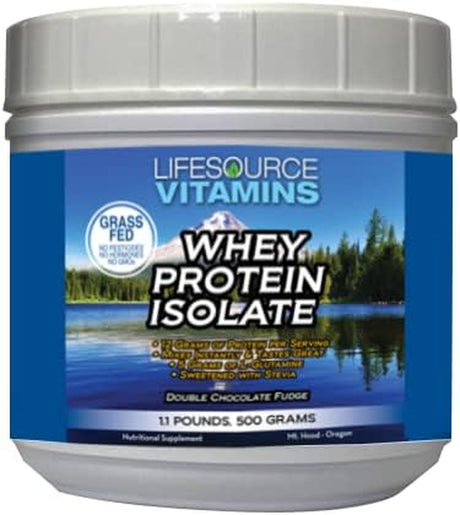 Lifesource Vitamins 1.1 Lb - US Dairy Cows Grass Fed Whey Protein Isolate - Double Chocolate Fudge Sweetened W/Stevia - Free Priority Shipping
