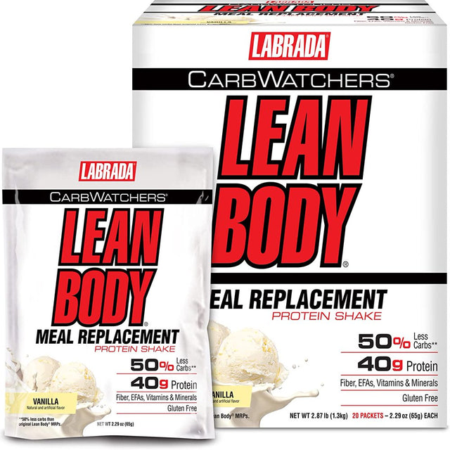 Carbwatchers Lean Body Vanilla Ice Cream Hi-Protein Meal Replacement Shake Powder, 20 Count, 2.87 Lb
